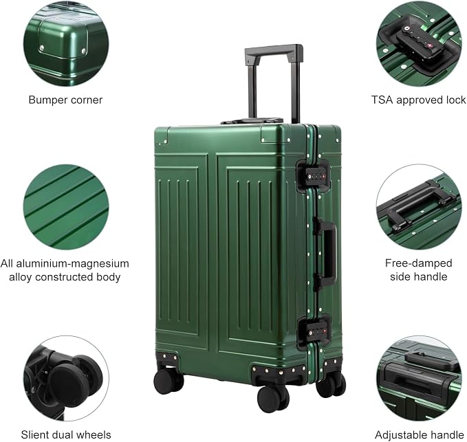 All Aluminum Carry On Luggage，Cut from Whole Aluminum Sheet，22x14x9 Airline Approved ，（3rd Generation，Premium Metal zipperless suitcase ） (green, 26inch) - Image 5
