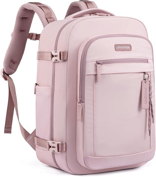 LOVEVOOK 40L Travel Backpack for Women, Airline Approved Carry On Luggage, TSA Personal Item Bag fits 15.6 Inch Laptop, Waterproof Weekender Overnight Suitcase for Work, Pink by LOVEVOOK