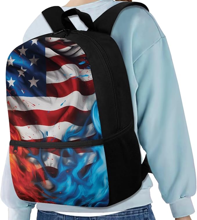American Flag Backpack for Boys Kids Backpack with Lunch Box Water Bottle Pouch and Soft Pencil Case 4PCS Set Bookbag with Front Pocket for School Teens 17 inch School Bag with Side Pocket - Image 2
