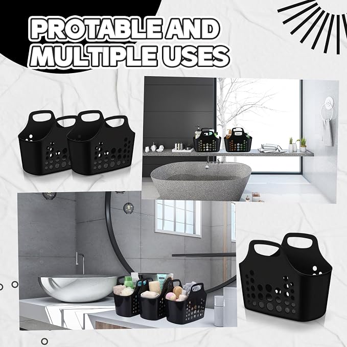 Nuogo 10 Pack Black Plastic Basket with Handles Oval Plastic Shower Caddy Bulk Reusable Multipurpose Storage Organizer for Bathroom Dorm Communal Showers Kitchen School, 10.6" x 6" x 10" - Image 3