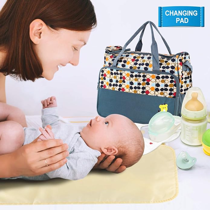 Diaper Bag Tote, Baby Bag for Girls and Boys, 5 Piece Set with Large Medium Tote Bag, Food Bag, Bottle Bag and Changing Pad, Shoulder Straps - Image 7