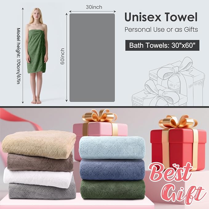 JML Pack of 4 Bath Towels, 30"x60", Large Microfiber Towel Set, Ultra Soft, Super Absorbent, Fast Drying, Perfect for Sauna, Shower, Pool, Sport, Travel, Fitness, SPA,Yoga, Coral Fleece-Olive-Green - Image 2