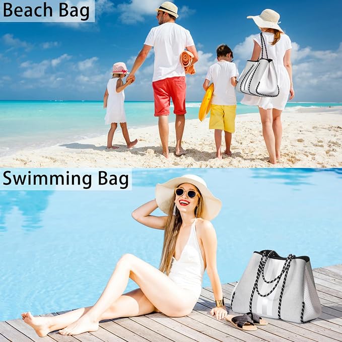 IBFUN Neoprene Bag, Large Multipurpose Beach Bag Neoprene Tote Bag with Inner Pocket for Women/Pool - Image 2