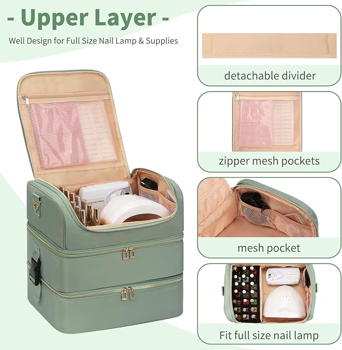 Extra Large Nail Polish Organizer Holds 117 Bottles - Three Layer Nail Organizers And Storage Bag, Portable Nail Supplies Organizer Case, Nail Tech Kit Travel Carrying Box with Shoulder Strap - Image 4