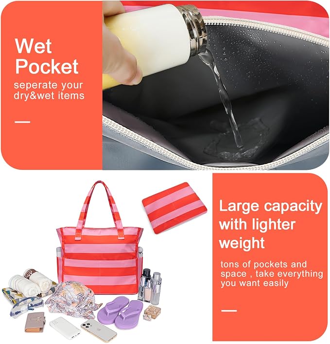 Bluboon Waterproof Beach Tote Pool Bags for Women Ladies Extra Large Carry On Bag With Wet Compartment for Weekender Travel - Image 5