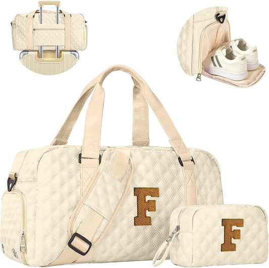 Elilier Women Gifts, Initial Travel Duffel Bag, Teen Girl Gifts Trendy Stuff, Monogram Overnight Bag, Gift for Friend Sister Mother Niece by Elilier