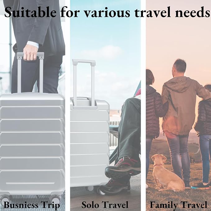 3-Piece ABS Spinner Luggage Set (20" 24" 28") with Combination Lock, Matching Hardshell Suitcases, Silver - Image 7