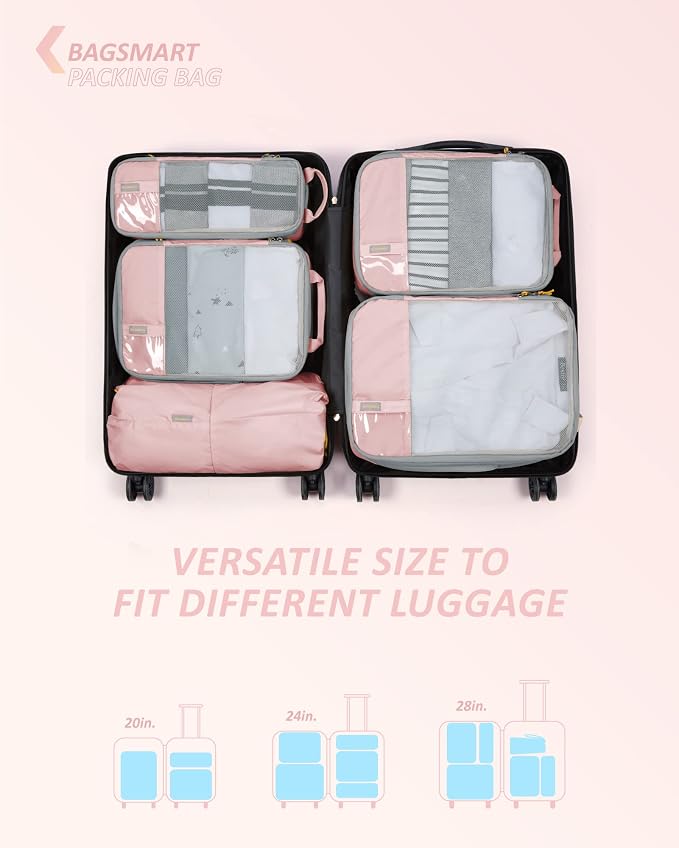 BAGSMART 6 Set /4 Set/2 Set Compression Packing Cubes for Travel, Lightweight Luggage Organizer Bags, Durable Space Saver Bags Travel Essentials - Image 6