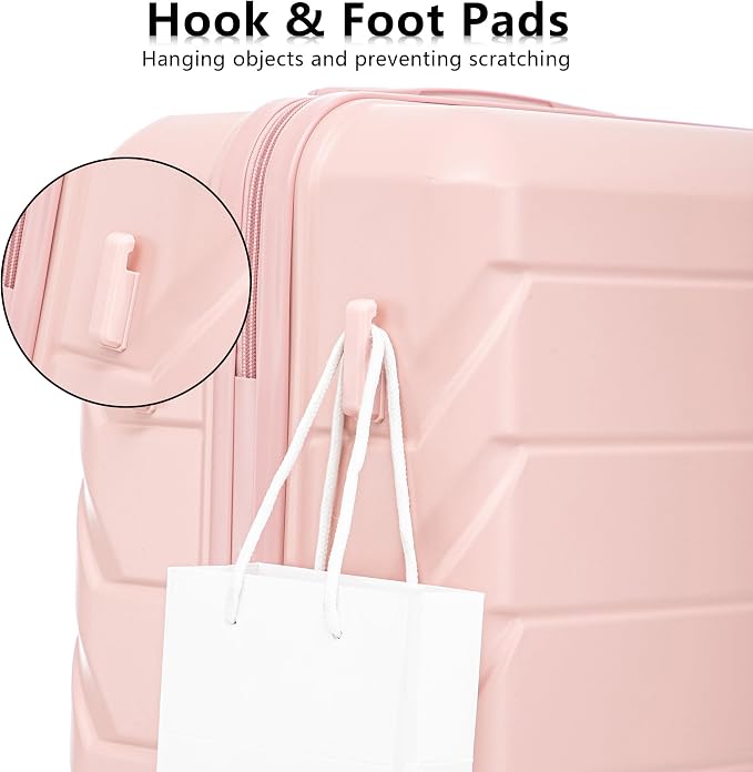 Hardside Luggage Sets, Lightweight Stripes Suitcase with Spinner Wheels, Pink-220 - Image 2