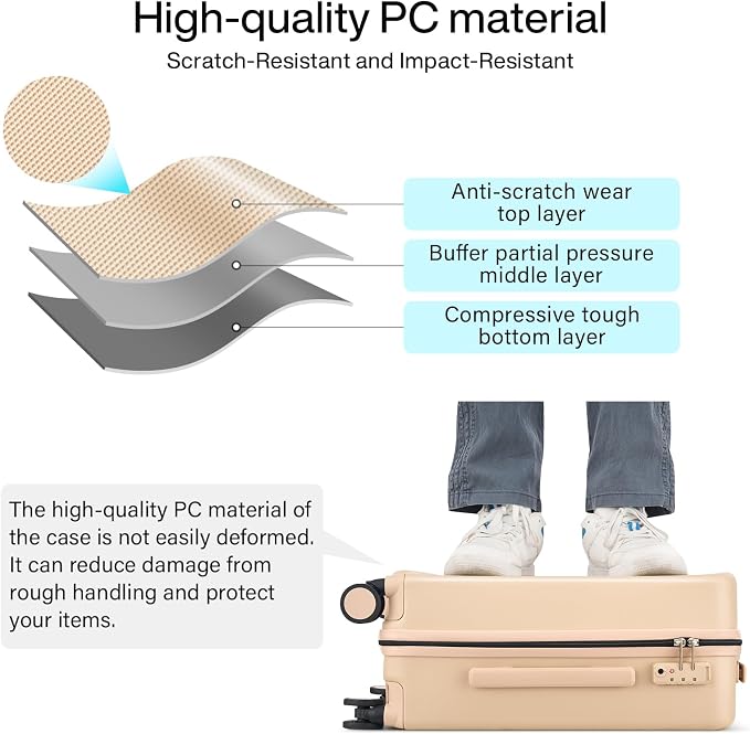 Hanke Hard Shell Luggage Sets 3 Pieces, Carry On and Checked Luggage Sets with Spinner Wheels, Durable PC Hardside Rolling Suitcase for Travel (16/24/28 Inch,Cuba Sand) - Image 3