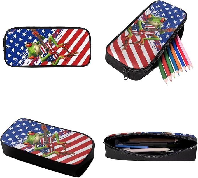 American Flag Frog Guitar Print 3 In 1 Schoolbag Set for School or Travel with Lunch Bag and Pencil Case, Large Lightweight 4th of July Backpack Set for Boys and Girls, School Bookbag Set - Image 7