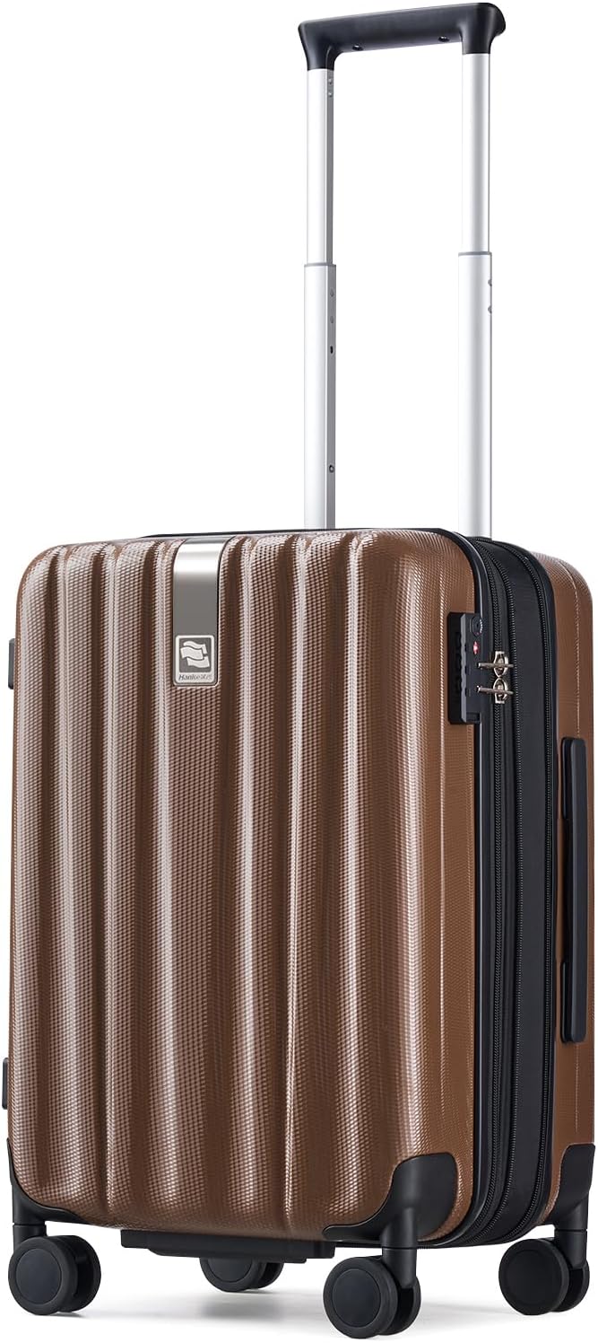 Hanke 20 Inch Expandable Carry on Luggage 22x14x9 Airline Approved Lightweight PC Hard Shell Suitcases with Wheels Tsa Luggage Rolling Suitcase Travel Luggage Bag for Weekender(Brown) by Hanke
