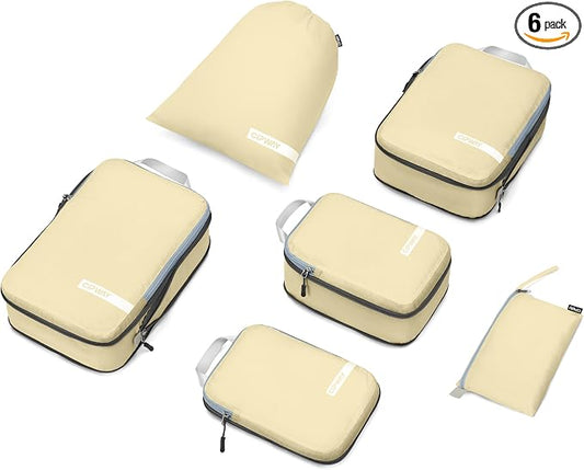 Cipway Compression Packing Cubes for Travel Ultralight Expandable Packing Organizers with Laundry & Toiletry Bag for Carry on Luggage (Vanilla Cream 6 Set) by Cipway