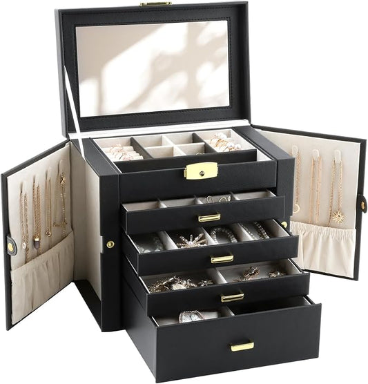 Large Jewelry Organizers and Storage, Jewelry Box for Women 5 Layers Jewelry Organizer, Large Jewelry Boxes & Organizers for Women, Black by V-LafuyJewelryBox