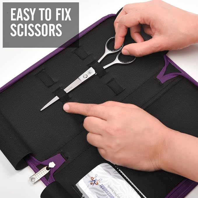Leather 5 Scissor & Shear Storage Case for Hairstylist - Hairdresser -Scissor Holder Perfect for home-saloon use (Purple) - Image 2