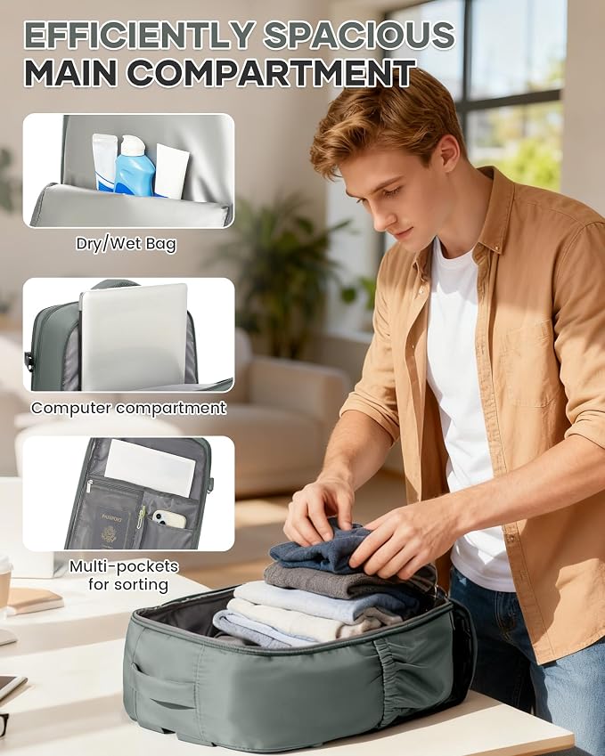 Large Travel Backpack for Women Men Airplanes Carry On Laptop Waterproof Hiking Backpack Person Item Flight Approved Outdoor Sports Rucksack Casual DaypackMochila De Viaje Gym traveling bag Green - Image 7