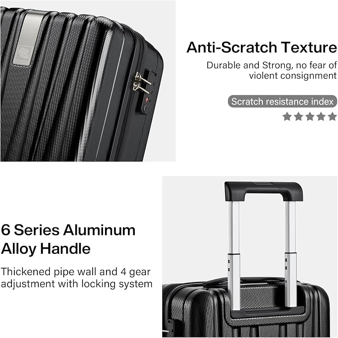 Hanke 16 Inch Underseat Carry on Suitcases with Wheels,Lightweight Hard Shell Carry on Luggage for Weekender,Travel Approved Small Suitcase,Travel Luggage for Womem Men,Jet Black. - Image 5