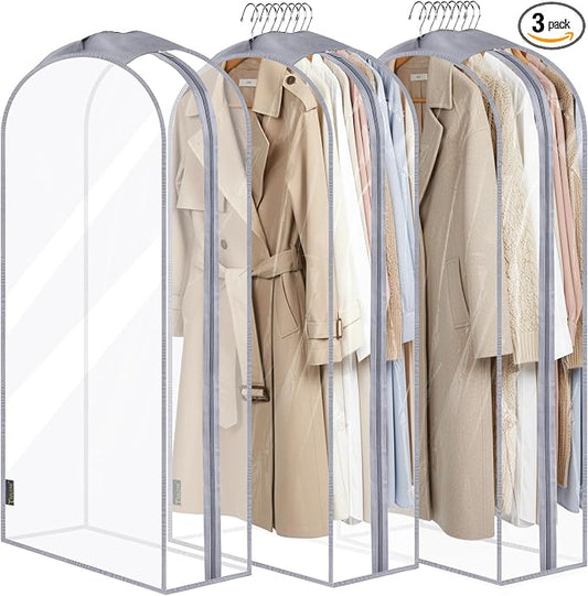 BALEINE 48'' Clear Garment Bags, 10.5'' Wide PEVA Suit Bag for Closet Clothes Dresses Suit Coats Storage (Clear, 3PK) by BALEINE