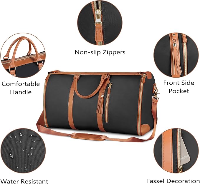 Ytonet Garment Duffle Bag, Convertible Carry on Garment Bags for Travel for Women, Water Resistant Travel Bags with Shoe Pouch, 2 in 1 Hanging Suitcase Suit Overnight Bag, Black, Large - Image 5