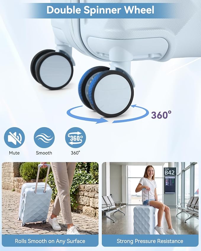 Somago Luggage Set of 3 Piece Suitcase Set Carry On Luggage with YKK Zipper TSA Lock ABS Hardside Luggage Spinner Wheels, Light Blue - Image 5