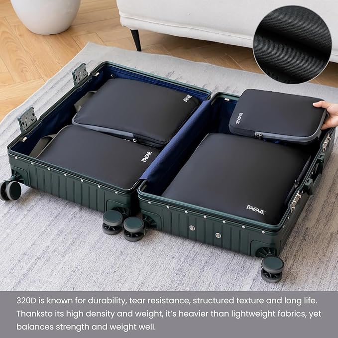 BAGAIL 4 Set/6 Set/8 Set Compression Packing Cubes Travel Accessories Expandable Packing Organizers (Cloth Pattern, 4-Black) - Image 6