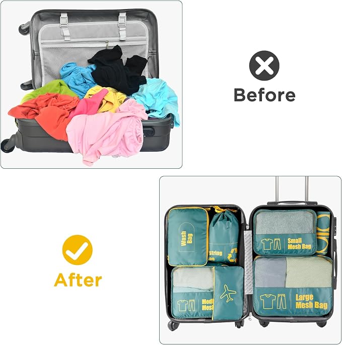 AiQInu Suitcase Organiser Set 7 Pieces Waterproof Packing Cube Suitcase Organiser Packing Cubes Shoe Bag Clothes Bags for Suitcases - Image 6
