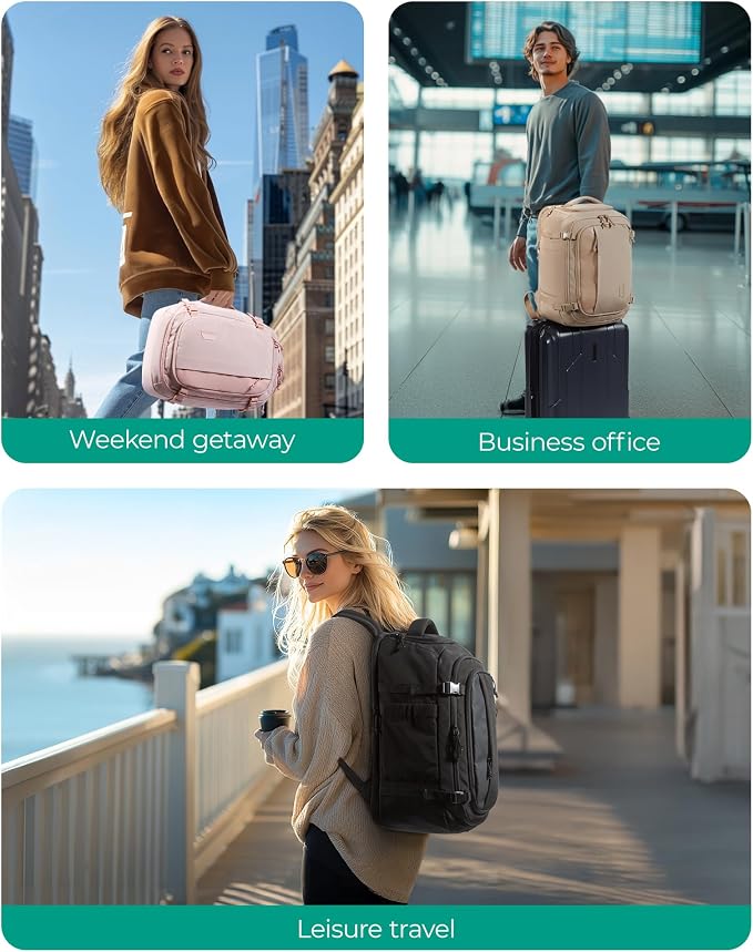 BAGSMART 28L Travel Backpack, Water-Resistant, USB Port, 17.3" Laptop, Pink - Image 2