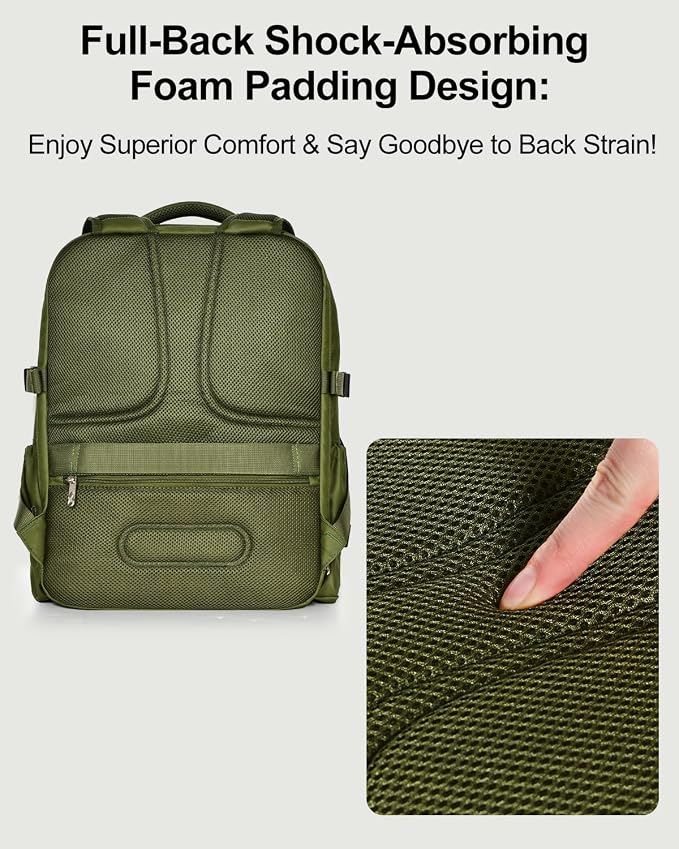 Travel Backpack for Women & Men, Carry On Backpack for Airplanes, Large Waterproof Laptop Backpack for Travel, Overnight, College & Commuting Green-Beige - Image 5