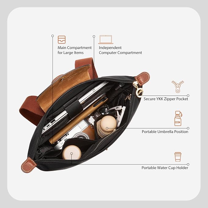 Soft Nylon Purse Organizer Insert for Longchamp Le Pliage M Backpack,Waterproof Lightweight with Laptop Compartment Long Champ Medium Backpack,Upgrade Taller Bag Insert with Cup Holder, Black - Image 5