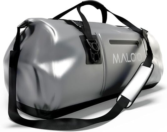 Malo’o Waterproof Dry Duffel, Heavy-Duty Roll Top Waterproof Gear Bag with Shoulder Strap & Molle Loops, Marine Duffel for Kayaking, Boating, Camping, Beach & Travel, Grey, 60L by Maloo