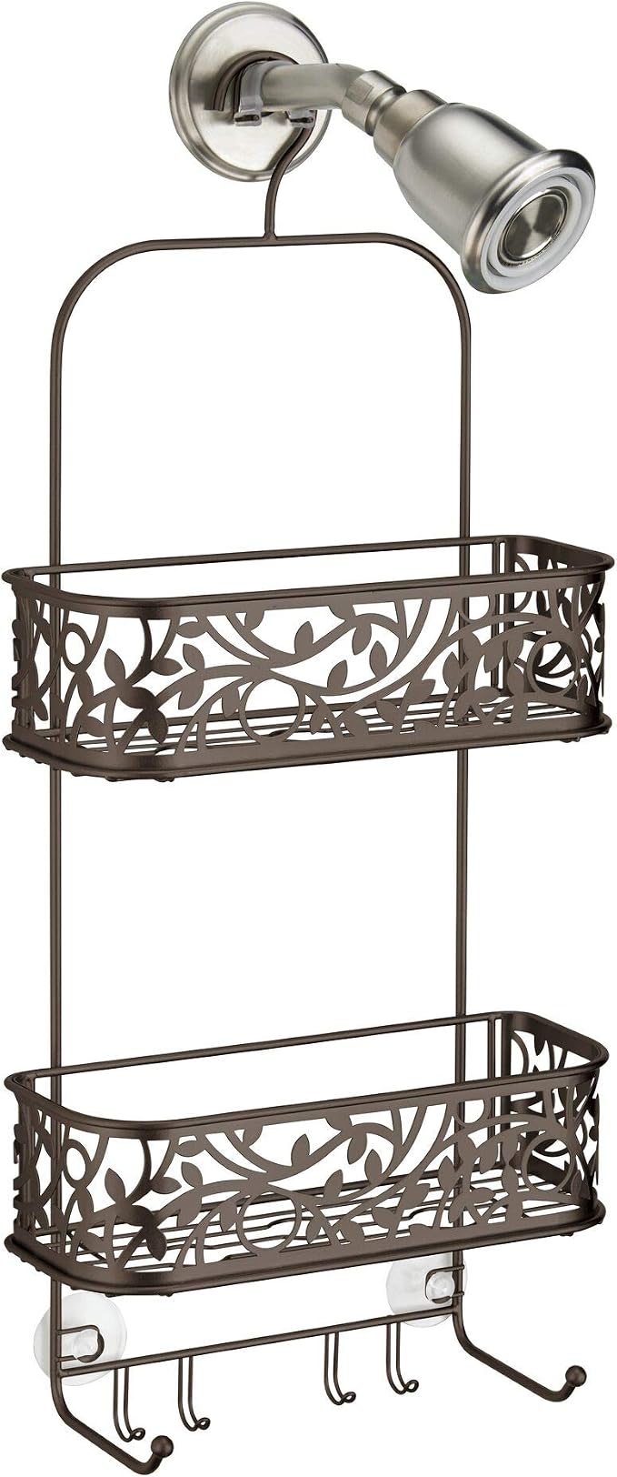 iDesign Vine Metal Wire Hanging Shower Caddy, Extra Wide Space for Shampoo, Conditioner, and Soap with Hooks for Razors, Towels, and More, 10.5" x 4.5" x 25" - Image 4