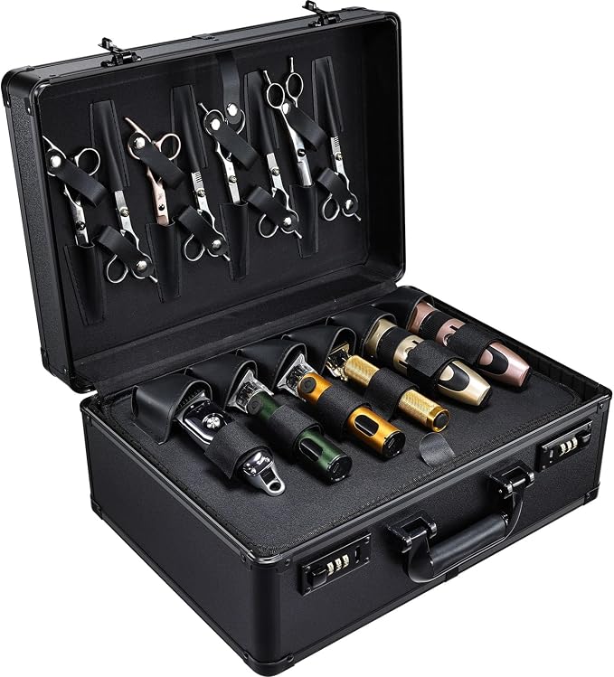 Yueieoun Barber Accessories Case, Profesional Barbers Briefcase Tool Case, Barber Cases for Clippers and Supplies, Hair Scissors Clippers Trimmer Organizer, Barbers Suitcase with Code Lock Black by Yueieoun
