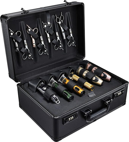 Yueieoun Barber Accessories Case, Profesional Barbers Briefcase Tool Case, Barber Cases for Clippers and Supplies, Hair Scissors Clippers Trimmer Organizer, Barbers Suitcase with Code Lock Black by Yueieoun