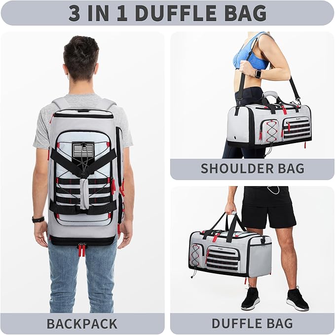 Bosstin Gym Bag for Men & Women, 45L Travel Duffle Sports Duffel Bag Gym Weekender Overnight Backpack with Shoe Compartment (Grey) - Image 5