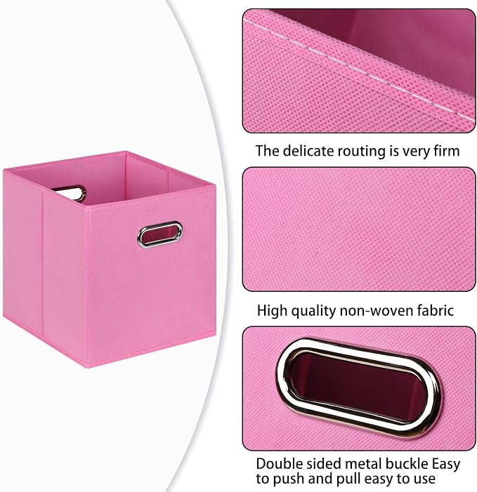 Fabric Cloth Storage Bins,Fabric Cube Bins Organizer with Dual Handles Foldable Cube Storage Baskets for Home Bedroom Storage,Set of 6,(Pink) - Image 7