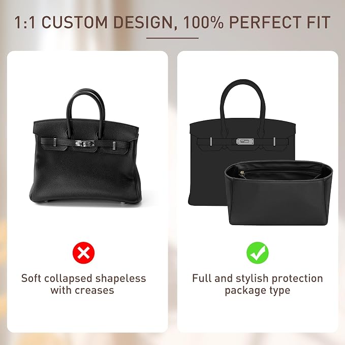 Doxo Professional Satin Purse Insert for Birkin 30 - High-End Bag Shaper with Silky Smooth Surface - Hermes Birkin 30 Insert Organizer with Multicolor Options (BR30, Black) - Image 4