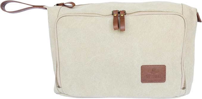 Vetelli Vintage Canvas Toiletry Bags, Travel In Style, Waterproof Canvas Dopp Kits, Durable (Messner) (Beige) by Vetelli