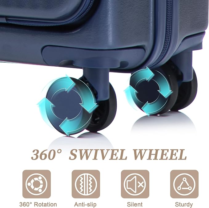 GDFStudio 14/20 Inch 2 Piece Luggage Set with Front Opening Design, ABS Hard Shell Spinner Suitcase with Combination Lock,360° Silent Wheels, Retractable Handle, and 14” Portable Cosmetic Case,Navy - Image 9