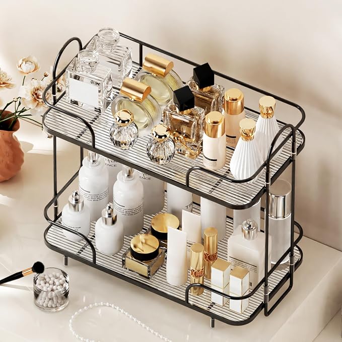 2 Tier Corner Bathroom Counter Organizer, Cosmetic Skincare Organizer, Bathroom Countertop Perfume Tray Vanity Organizer, Kitchen Spice Corner Storage Shelf - Image 5