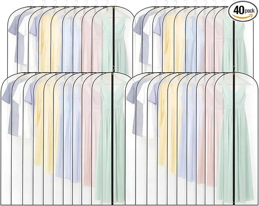 Amylove 40 Pcs 24 x 60 Inch Garment Bags Bulk Hanging Clothes Storage Covers for Closet Organization Dustproof Long Dress Bag Set for Wedding Dresses Gowns Coats Travel Suit (White Black) by Amylove