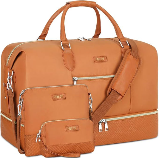 ITIEZY Weekender Overnight Bag for Women - Large Travel Duffel Bag with Shoe Compartment, Gym Duffel Bag Hospital Bag Carry On Tote Bags for Airplanes with Crossbody Bag Toiletry Bag 3Pcs Set by ITIEZY