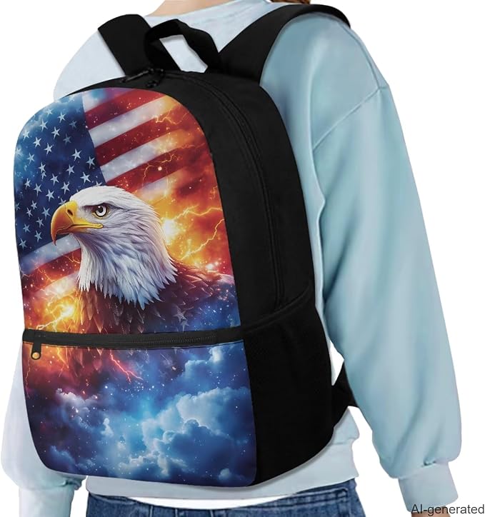 White Eagle Boys Backpack with Lunch Box Usa Flag Primary Schoolbags with Thermal Lunch Box Pencil Holder Cool Shoulder Laptop Daypack Cute School Supplies Set for Teens - Image 2