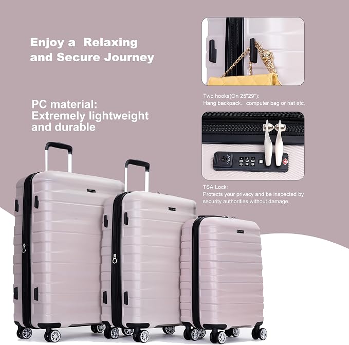 Travelhouse Hardside 3-piece Luggage Set, PC suitcases with Spinner Wheel | Double Spinner Wheels,TSA Lock, Underseat Waterproof Duffel Bag - Image 3