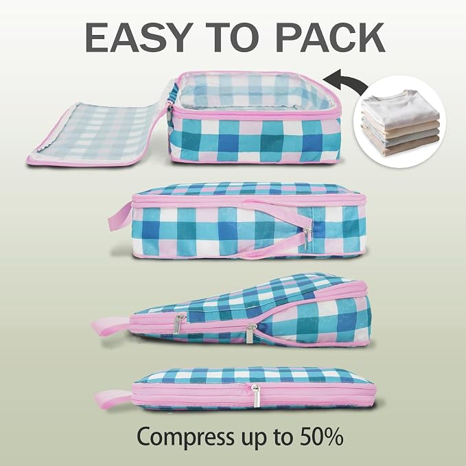 4 Pcs Compression Packing Cubes, Packing Cubes for Travel, Waterproof Luggage Organizer Bags Set, Cute Packaging Cubes for Women Kids Backpack Carry-Ons - Image 2