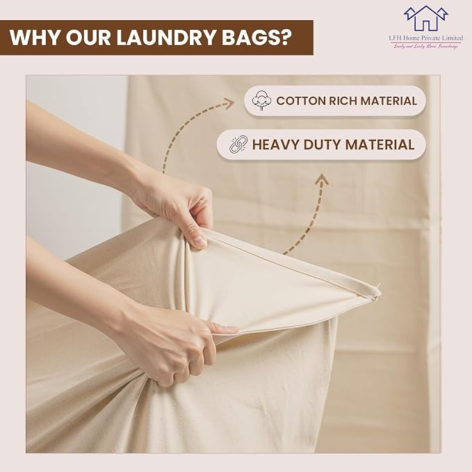 LFH Home Cotton Rich Canvas Extra Large Laundry Bag with Handle, Heavy Duty Drawstring Closure Washable Laundry Bags, School Travel, Home, Hotel, College Dorm, Organizer Sack, 28x40-Natural - Image 4