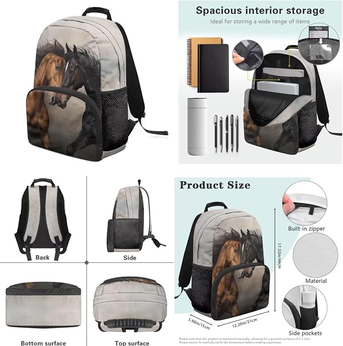 Galloping Horse 4pcs Backpack Set for Boys Bookbag with Lunch Bag & Pen Pouch & Water Bottle Cover Teenage Students Lightweight for School Sport Travel Gifts - Image 6