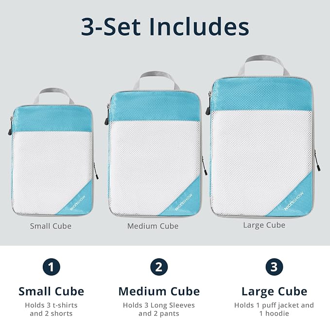 NICOSHOW Compression Packing Cubes 6 Set, Compressible Space-Saving Packing Cubes for Travel - Compression Bags, Luggage Organizer, Travel Essentials for Women, Teal - Image 3