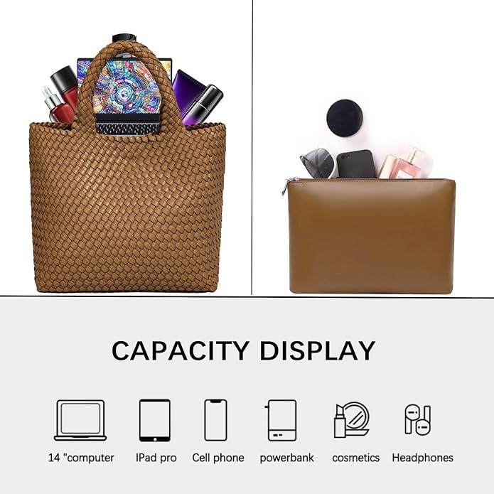 JINMANXUE Fashion Woven Bag Shopper Bag Travel Handbags and Purses Women Tote Bag Large Capacity Shoulder Bags - Image 5