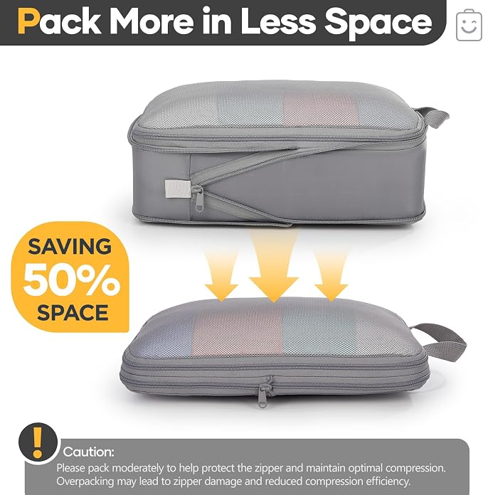 Veken 6/9/11 Set Compression Packing Cubes for Travel Essentials,Compressible Expandable Luggage Suitcase Organizer Bags with Garment Bag,Space Saver Bags with Over 1000 pcs of Mesh Holes(Gray) - Image 4