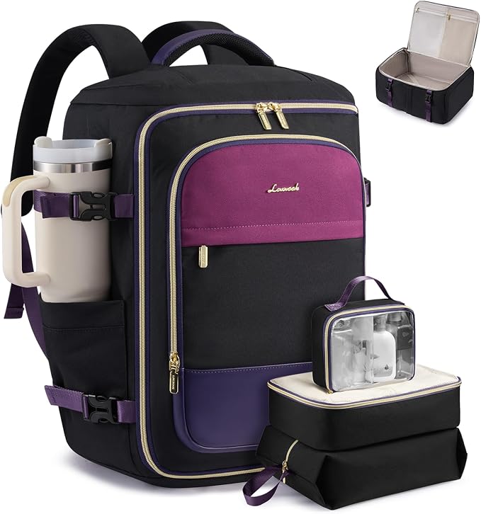LOVEVOOK 40L Travel Backpack Carry on Flight Approved, Personal Item Bag with 3 Packing Cubes, Travel Backpack for Women Fits 17" Laptop, Water-resistant Carry On Bag for Airplanes by LOVEVOOK